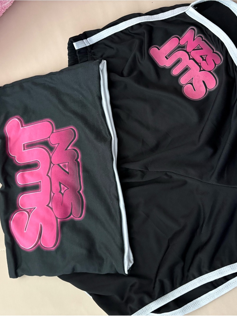 NLE CHOPPA MERCH Black Shorts AND tube top w/ Pink Logo - top reversible